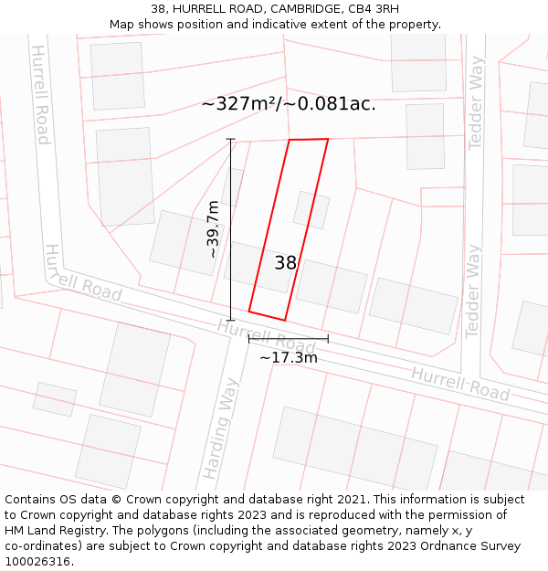 38, HURRELL ROAD, CAMBRIDGE, CB4 3RH: Plot and title map