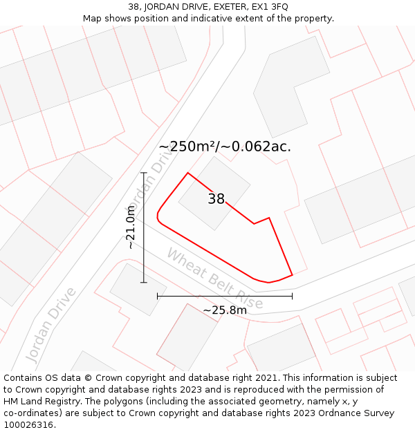 38, JORDAN DRIVE, EXETER, EX1 3FQ: Plot and title map