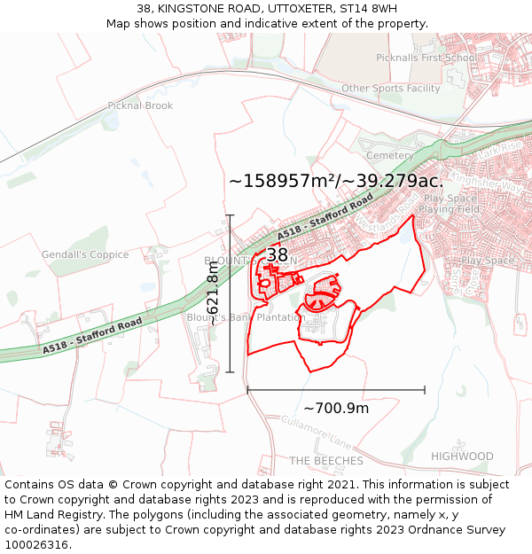 38, KINGSTONE ROAD, UTTOXETER, ST14 8WH: Plot and title map