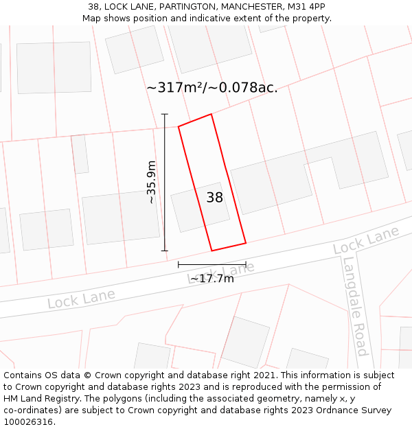 38, LOCK LANE, PARTINGTON, MANCHESTER, M31 4PP: Plot and title map