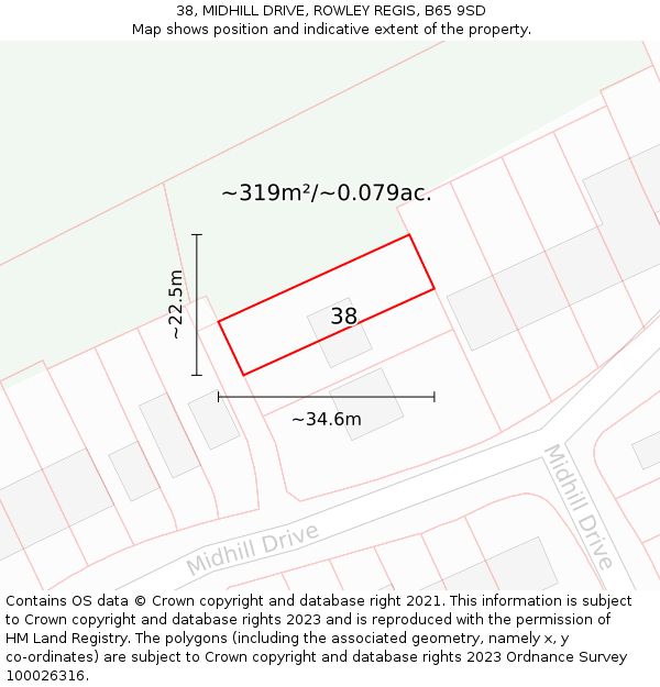 38, MIDHILL DRIVE, ROWLEY REGIS, B65 9SD: Plot and title map