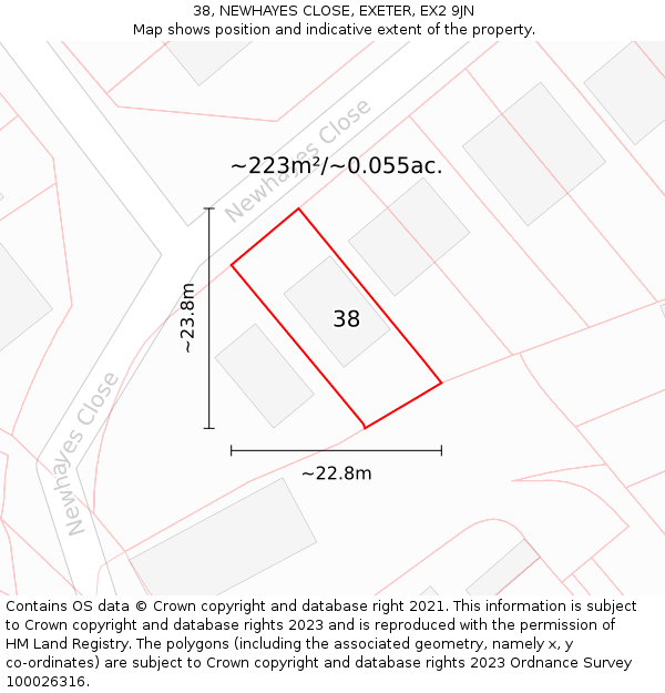38, NEWHAYES CLOSE, EXETER, EX2 9JN: Plot and title map