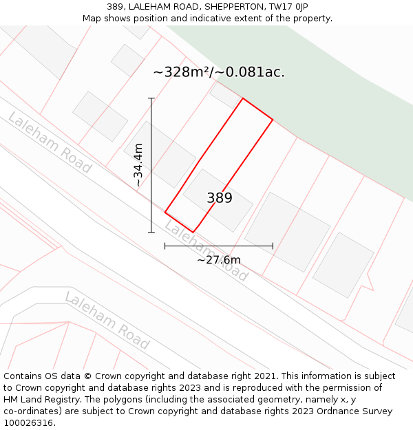 389, LALEHAM ROAD, SHEPPERTON, TW17 0JP: Plot and title map