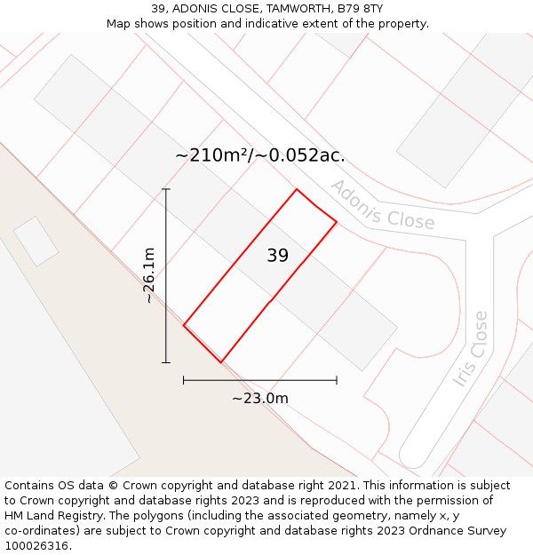 39, ADONIS CLOSE, TAMWORTH, B79 8TY: Plot and title map
