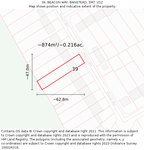 39, BEACON WAY, BANSTEAD, SM7 1DZ: Plot and title map
