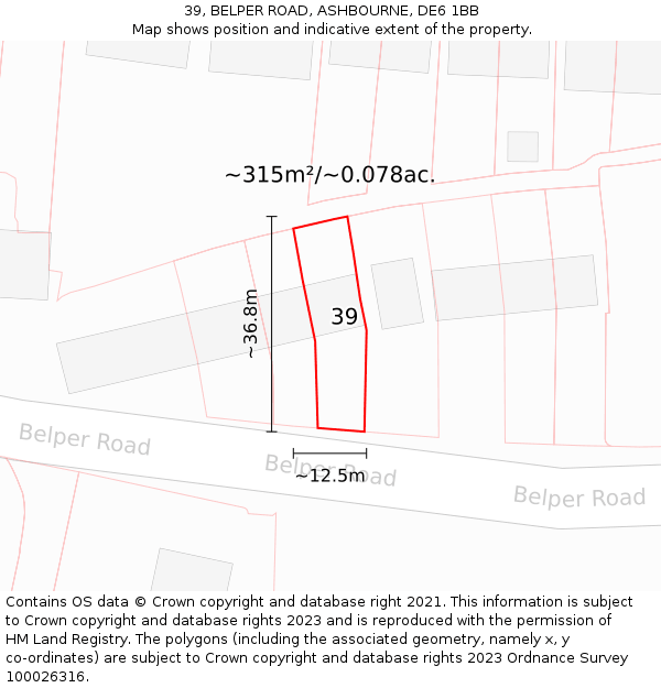 39, BELPER ROAD, ASHBOURNE, DE6 1BB: Plot and title map