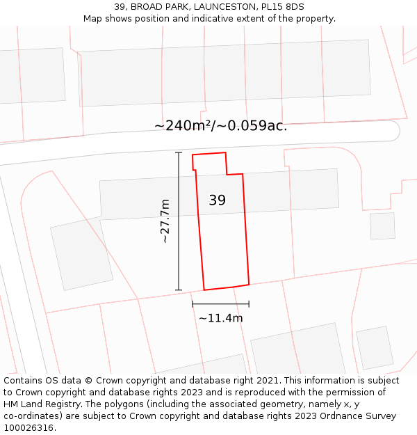 39, BROAD PARK, LAUNCESTON, PL15 8DS: Plot and title map