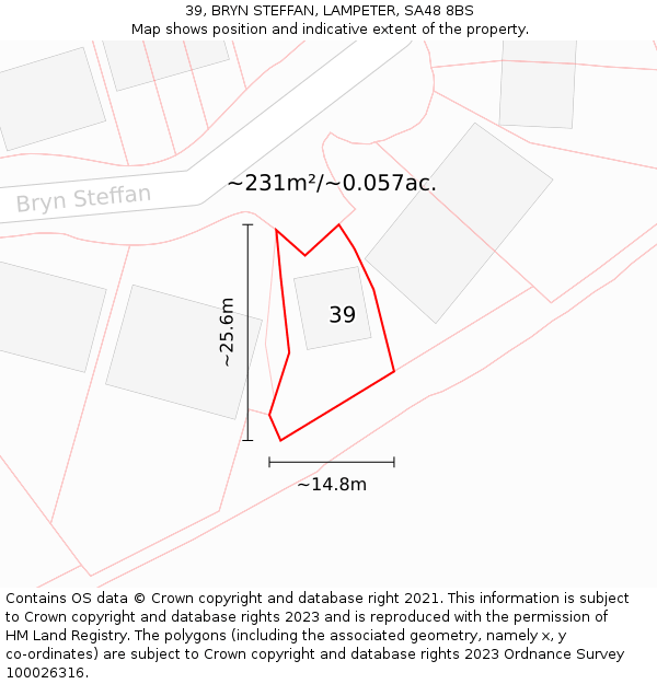 39, BRYN STEFFAN, LAMPETER, SA48 8BS: Plot and title map
