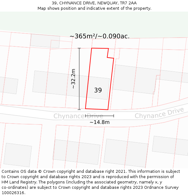39, CHYNANCE DRIVE, NEWQUAY, TR7 2AA: Plot and title map
