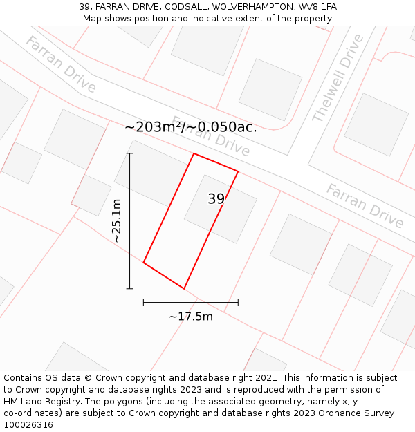 39, FARRAN DRIVE, CODSALL, WOLVERHAMPTON, WV8 1FA: Plot and title map