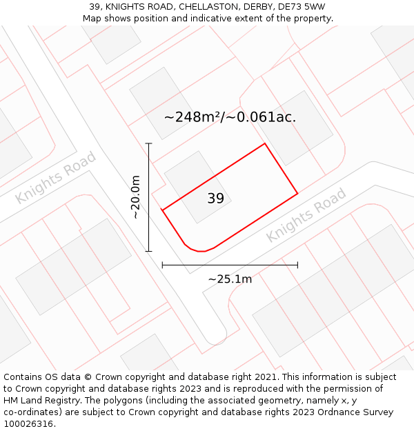 39, KNIGHTS ROAD, CHELLASTON, DERBY, DE73 5WW: Plot and title map