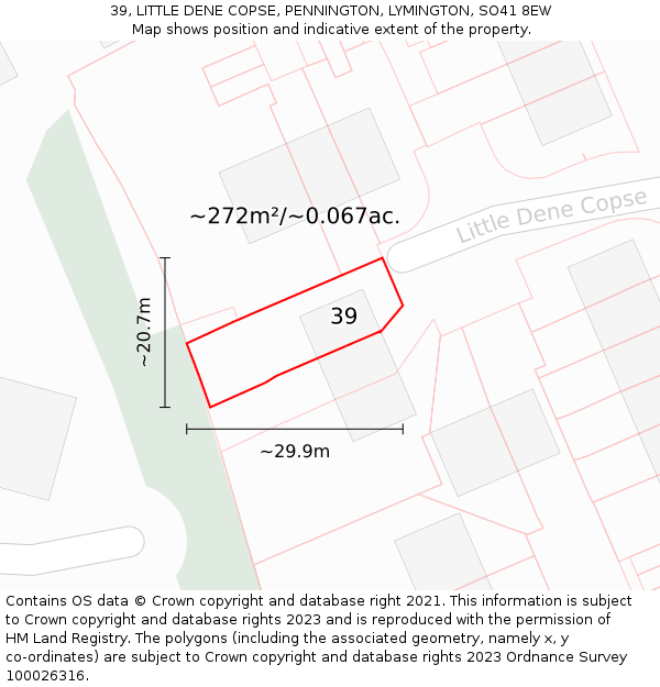 39, LITTLE DENE COPSE, PENNINGTON, LYMINGTON, SO41 8EW: Plot and title map