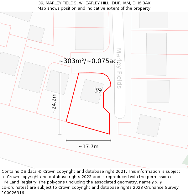 39, MARLEY FIELDS, WHEATLEY HILL, DURHAM, DH6 3AX: Plot and title map