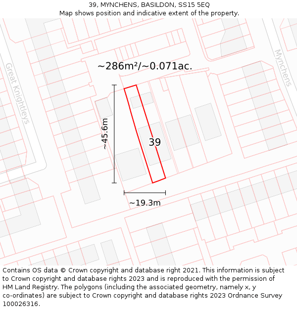 39, MYNCHENS, BASILDON, SS15 5EQ: Plot and title map