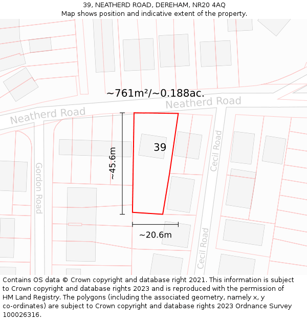 39, NEATHERD ROAD, DEREHAM, NR20 4AQ: Plot and title map