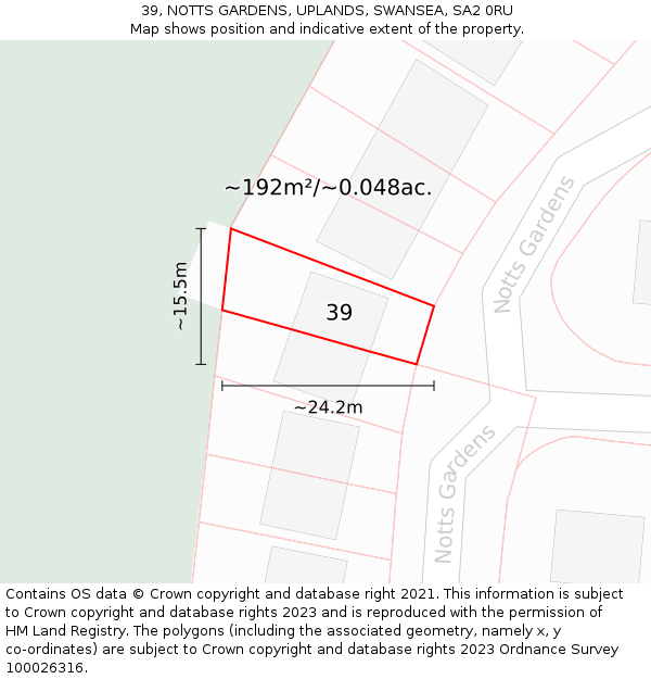 39, NOTTS GARDENS, UPLANDS, SWANSEA, SA2 0RU: Plot and title map