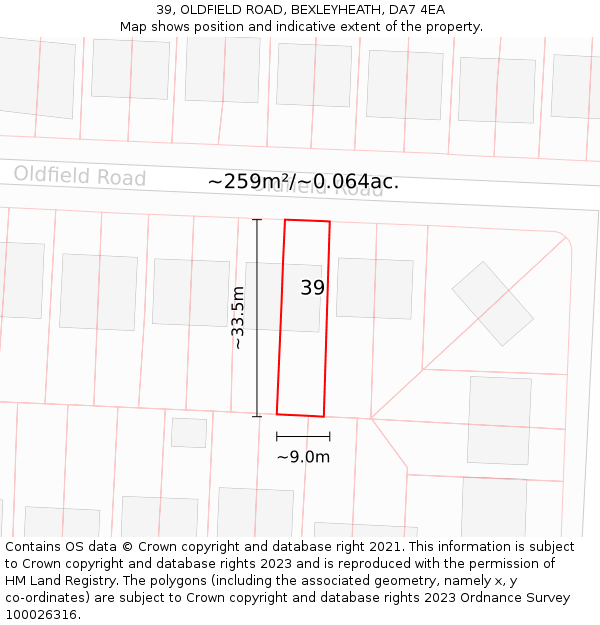 39, OLDFIELD ROAD, BEXLEYHEATH, DA7 4EA: Plot and title map