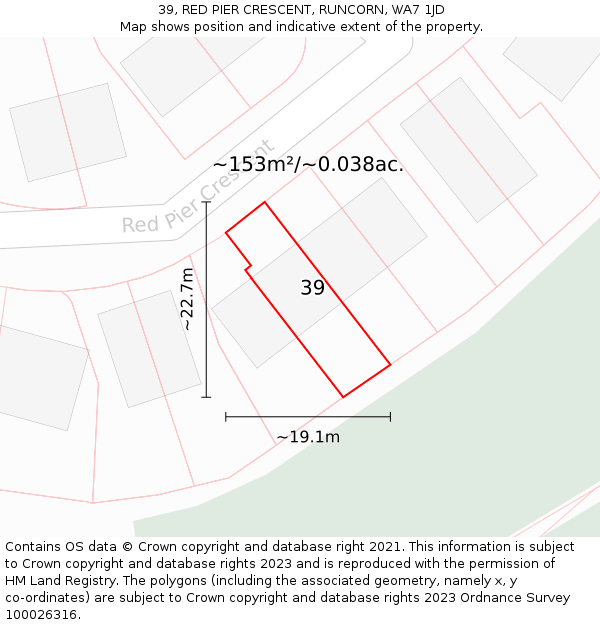 39, RED PIER CRESCENT, RUNCORN, WA7 1JD: Plot and title map