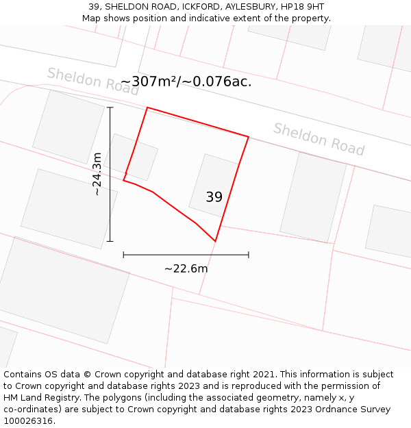 39, SHELDON ROAD, ICKFORD, AYLESBURY, HP18 9HT: Plot and title map