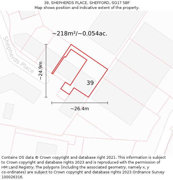 39, SHEPHERDS PLACE, SHEFFORD, SG17 5BF: Plot and title map