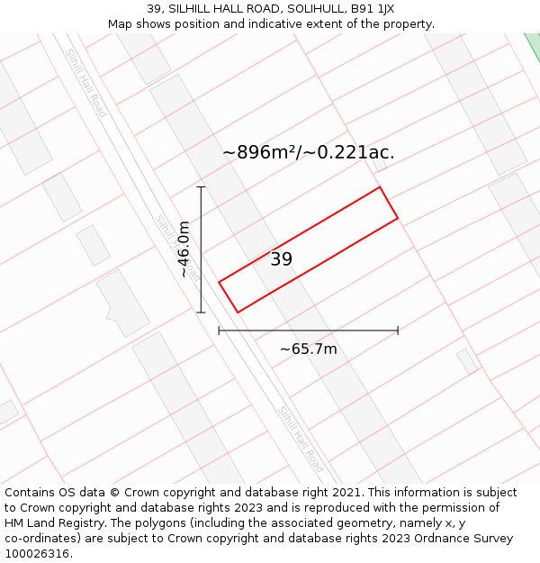 39, SILHILL HALL ROAD, SOLIHULL, B91 1JX: Plot and title map