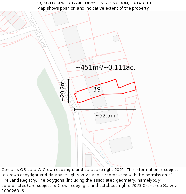 39, SUTTON WICK LANE, DRAYTON, ABINGDON, OX14 4HH: Plot and title map
