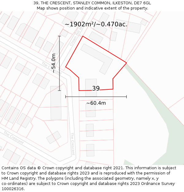 39, THE CRESCENT, STANLEY COMMON, ILKESTON, DE7 6GL: Plot and title map