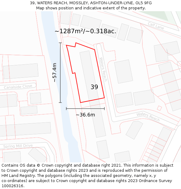 39, WATERS REACH, MOSSLEY, ASHTON-UNDER-LYNE, OL5 9FG: Plot and title map