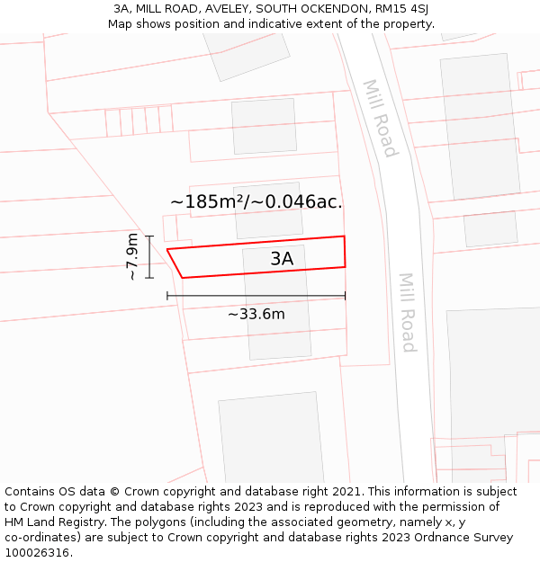 3A, MILL ROAD, AVELEY, SOUTH OCKENDON, RM15 4SJ: Plot and title map