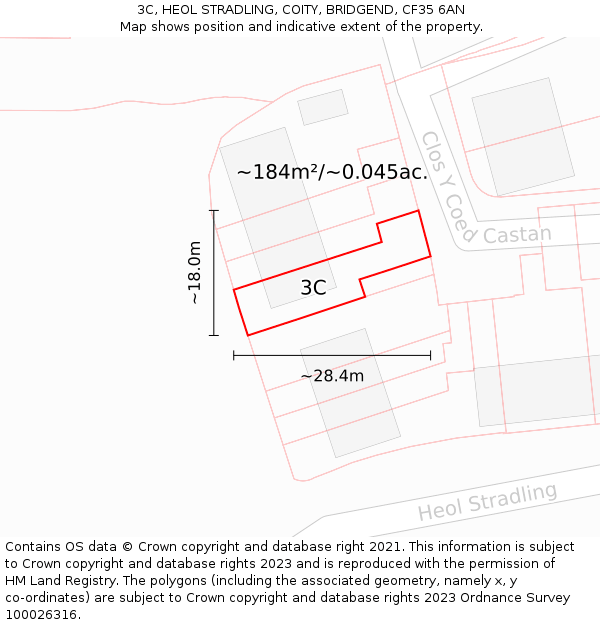 3C, HEOL STRADLING, COITY, BRIDGEND, CF35 6AN: Plot and title map
