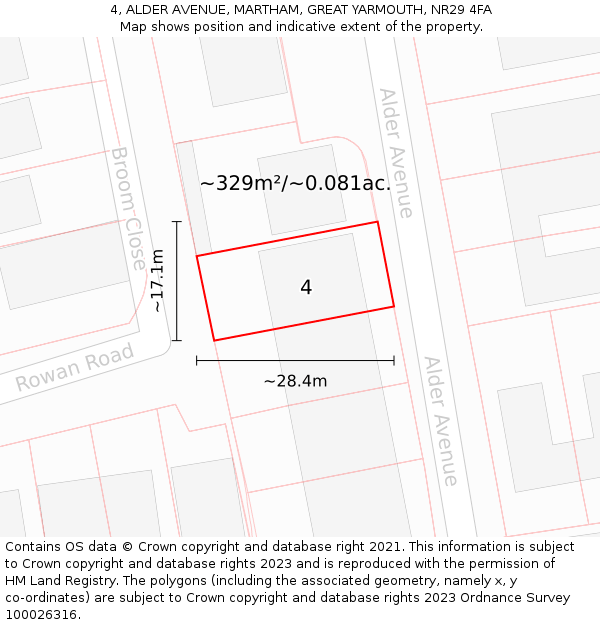 4, ALDER AVENUE, MARTHAM, GREAT YARMOUTH, NR29 4FA: Plot and title map