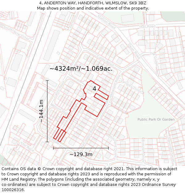 4, ANDERTON WAY, HANDFORTH, WILMSLOW, SK9 3BZ: Plot and title map