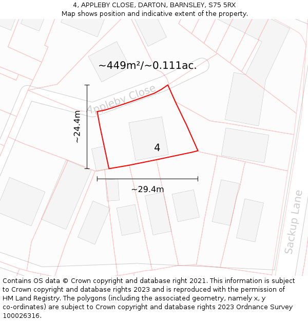 4, APPLEBY CLOSE, DARTON, BARNSLEY, S75 5RX: Plot and title map