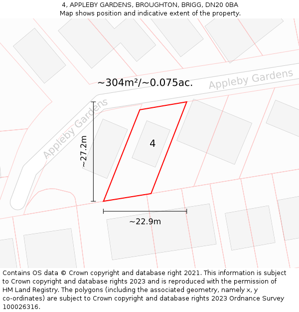 4, APPLEBY GARDENS, BROUGHTON, BRIGG, DN20 0BA: Plot and title map