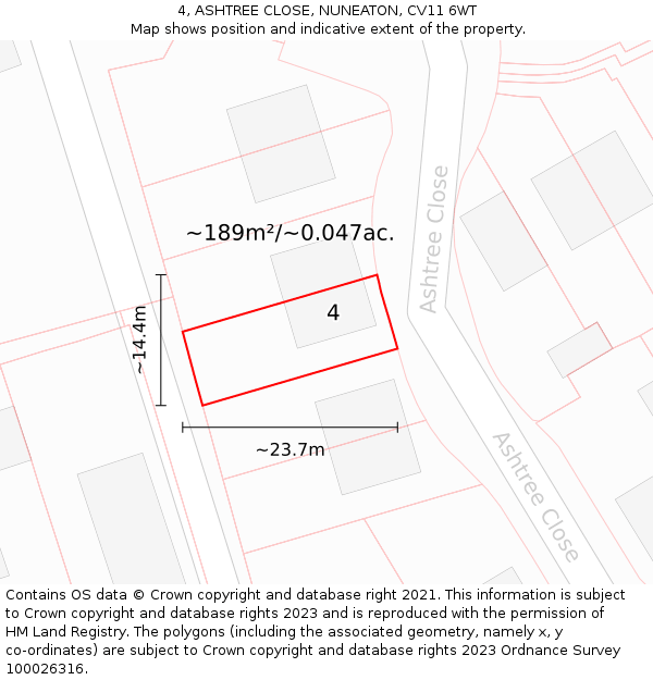 4, ASHTREE CLOSE, NUNEATON, CV11 6WT: Plot and title map