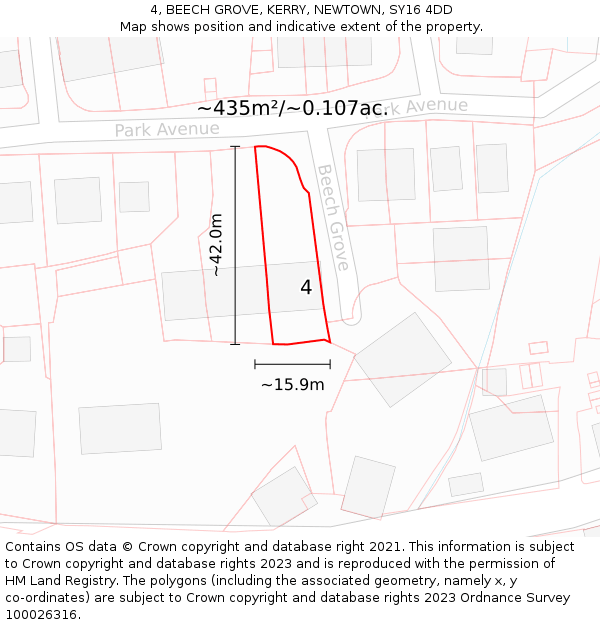 4, BEECH GROVE, KERRY, NEWTOWN, SY16 4DD: Plot and title map
