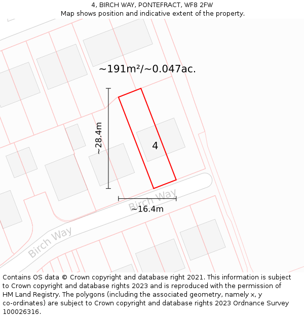 4, BIRCH WAY, PONTEFRACT, WF8 2FW: Plot and title map
