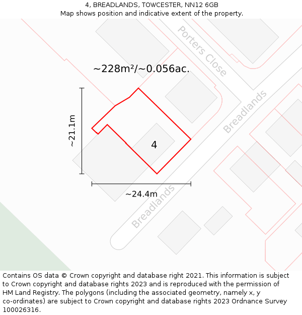 4, BREADLANDS, TOWCESTER, NN12 6GB: Plot and title map
