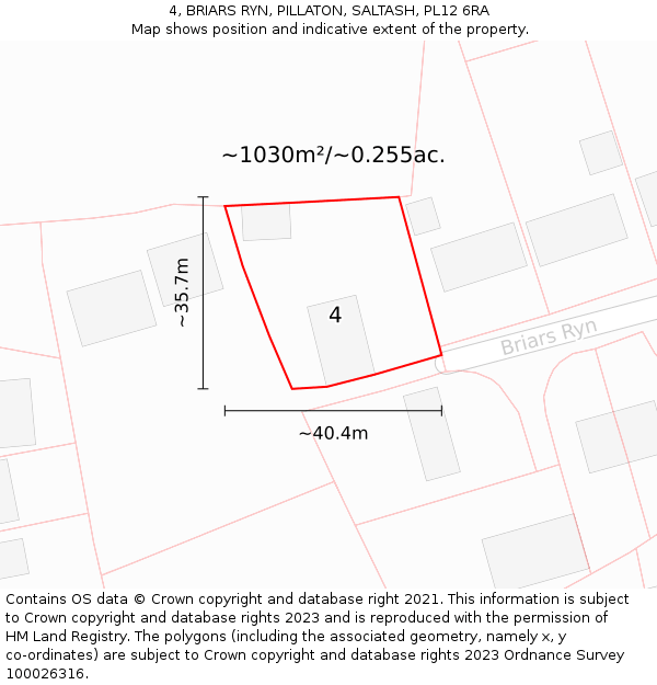 4, BRIARS RYN, PILLATON, SALTASH, PL12 6RA: Plot and title map