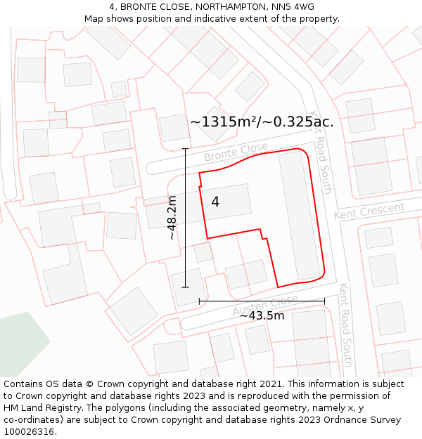 4, BRONTE CLOSE, NORTHAMPTON, NN5 4WG: Plot and title map