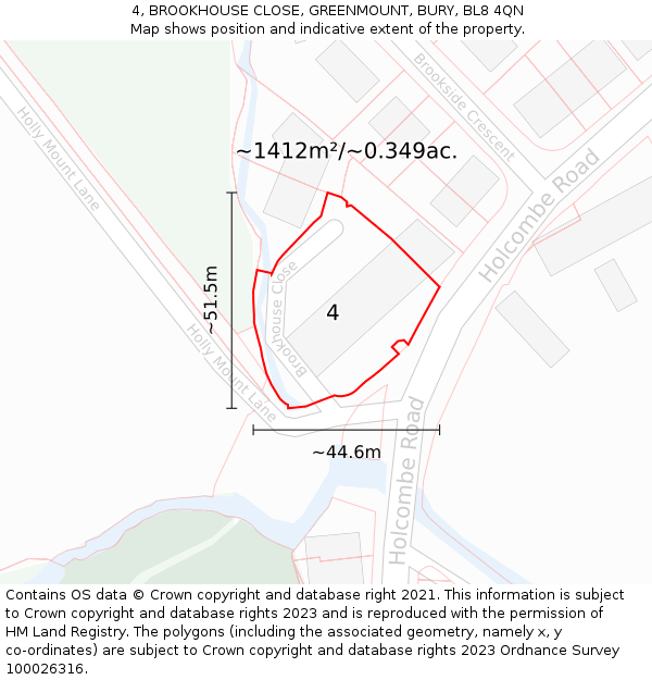 4, BROOKHOUSE CLOSE, GREENMOUNT, BURY, BL8 4QN: Plot and title map