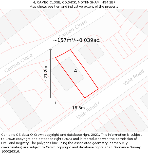 4, CAMEO CLOSE, COLWICK, NOTTINGHAM, NG4 2BP: Plot and title map