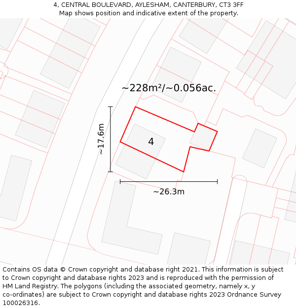 4, CENTRAL BOULEVARD, AYLESHAM, CANTERBURY, CT3 3FF: Plot and title map