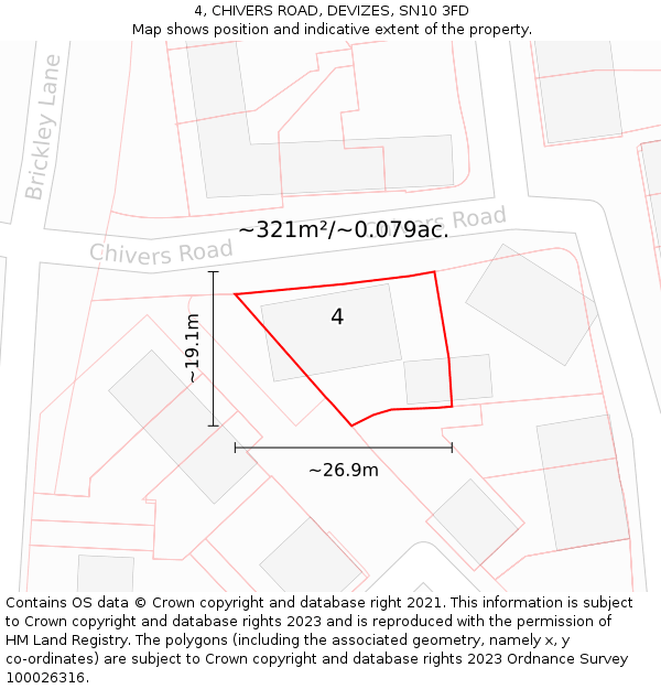 4, CHIVERS ROAD, DEVIZES, SN10 3FD: Plot and title map