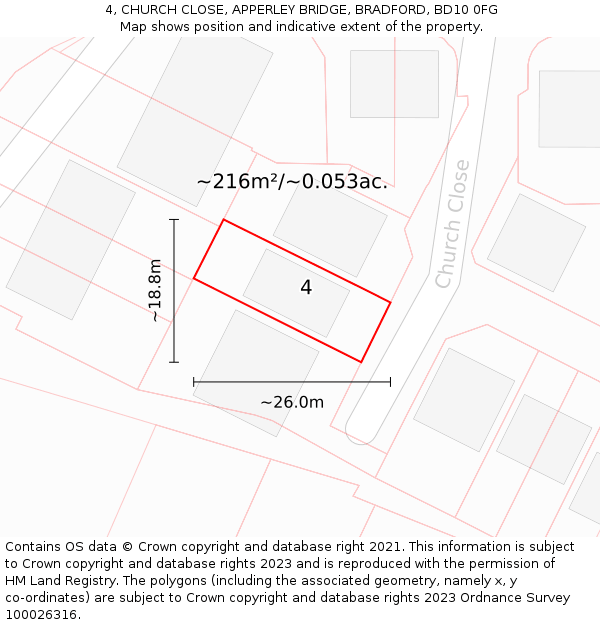 4, CHURCH CLOSE, APPERLEY BRIDGE, BRADFORD, BD10 0FG: Plot and title map