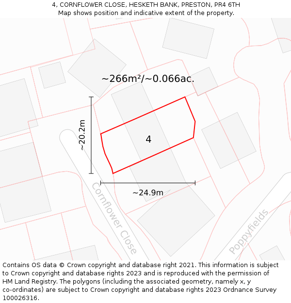 4, CORNFLOWER CLOSE, HESKETH BANK, PRESTON, PR4 6TH: Plot and title map