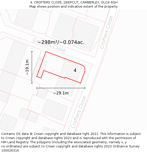 4, CROFTERS CLOSE, DEEPCUT, CAMBERLEY, GU16 6GH: Plot and title map