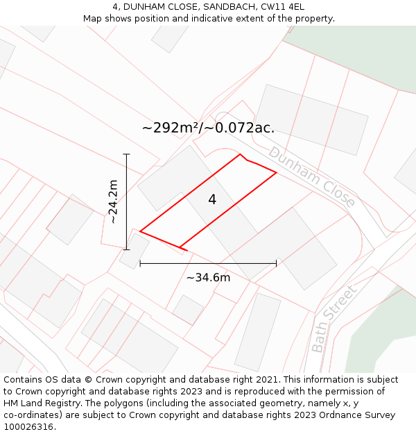 4, DUNHAM CLOSE, SANDBACH, CW11 4EL: Plot and title map