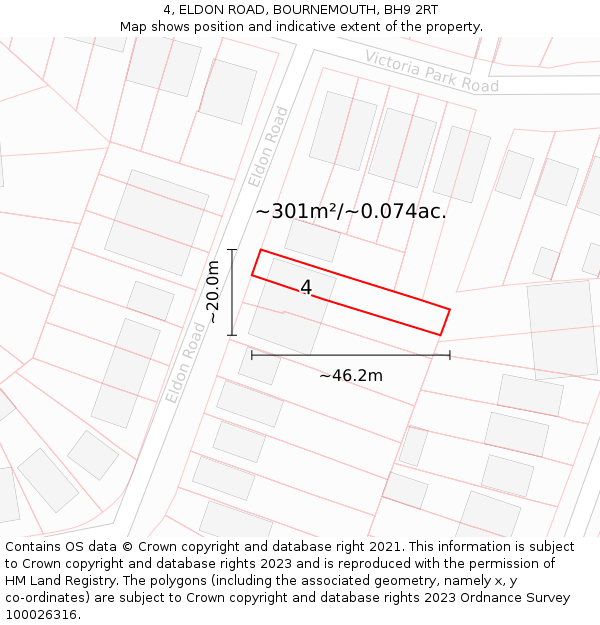 4, ELDON ROAD, BOURNEMOUTH, BH9 2RT: Plot and title map