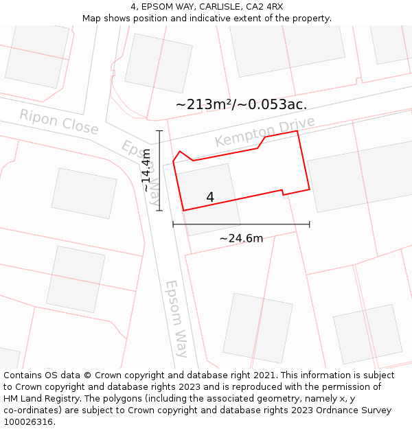 4, EPSOM WAY, CARLISLE, CA2 4RX: Plot and title map